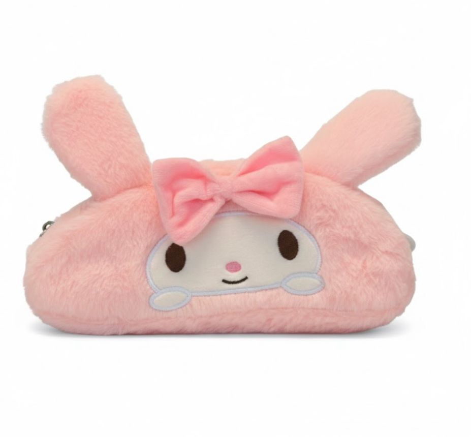 Cute Pink Furry Pouch for Girls, My Melody Pink Furry Pouch, For Makeup & Stationery